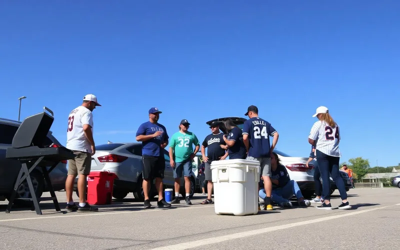 Friends tailgating in a Grand Slam Parking lot